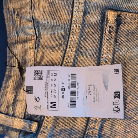 611-Nwt Zara Gold and Blue denim Maxi Skirt Size 28 - Picture 4 of 4